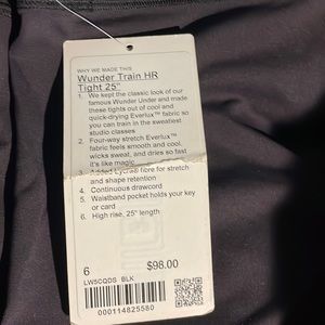 NWT Lululemon Wunder Train HR Tight 25” Black- Size 6